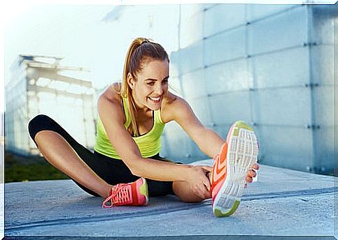 a woman stretches