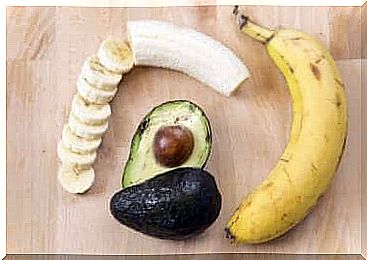 A banana and an avocado.