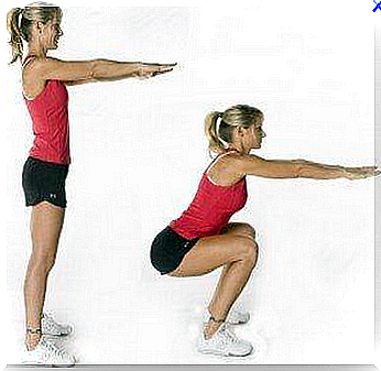 Bending on the legs to reduce your waistline.